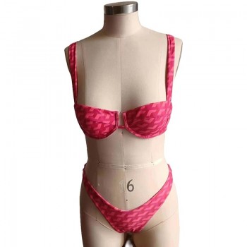 Women's High Waist Stripe Bikini Set - swimsuits for women Pink